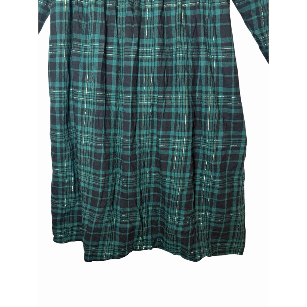 Lane Bryant Dress Women 22/24 Green Black Plaid Smocked Midi Pockets Cottagecore - Picture 4 of 9